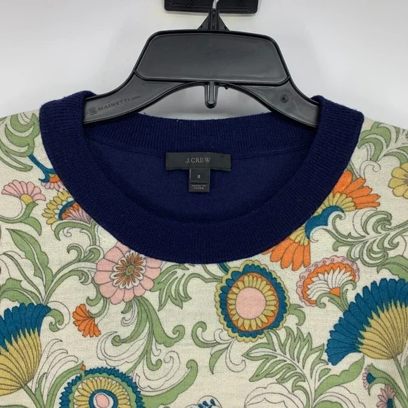 J.Crew Sweater Womens Size Small 100% Merino Wool Paisley Floral Crew 3/4 Sleeve - Picture 3 of 8